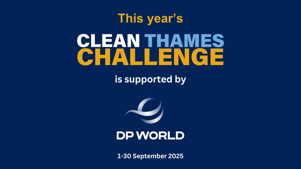 Graphic with text "This year's Clean Thames Challenge is supported by DP World"